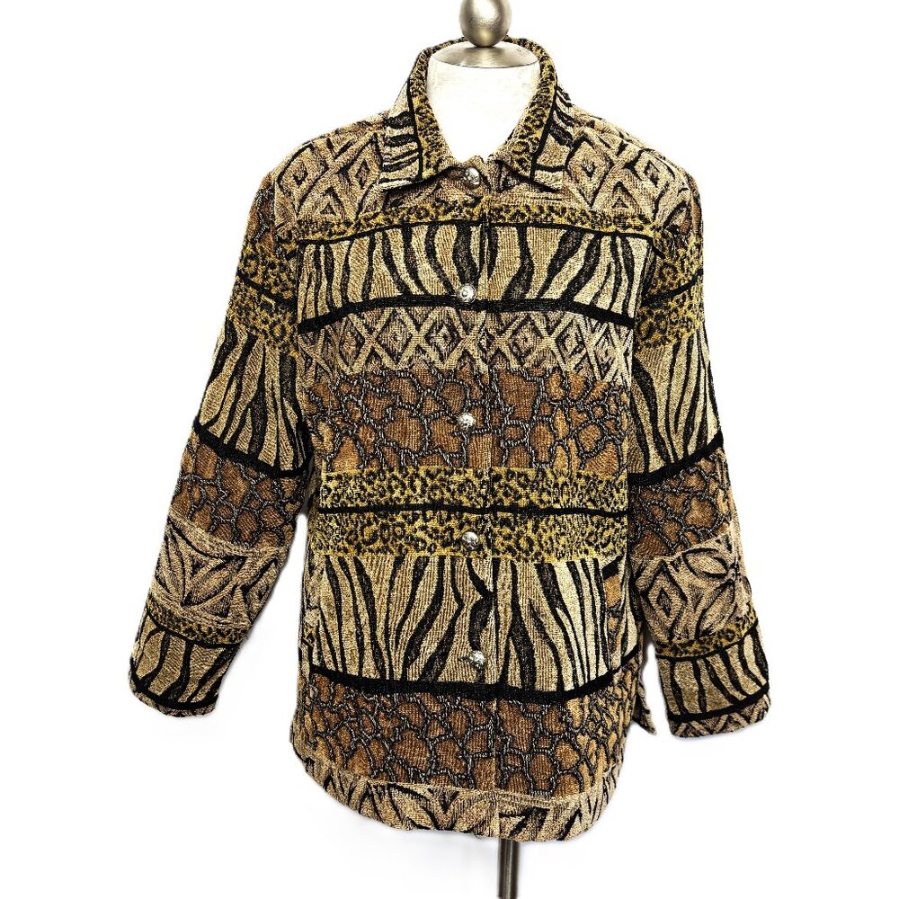VTG Erin London Animal Print Tapestry Button Down Jacket 90’s Sz Large